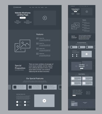 Web sitesi şablon tasarımı. Karanlık İniş Sayfası kablosu. Şirketiniz için bir sayfa yerleşim arayüzü.