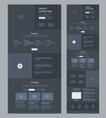 Web sitesi şablon tasarımı. Karanlık İniş Sayfası kablosu. Şirketiniz için bir sayfa yerleşim arayüzü.