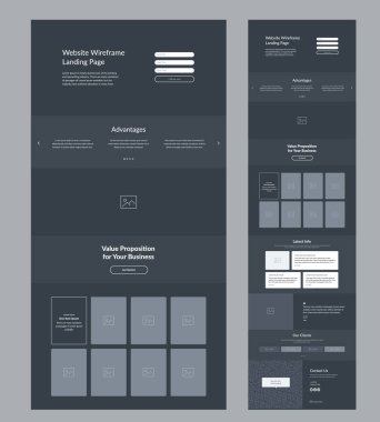 Web sitesi şablon tasarımı. Karanlık İniş Sayfası kablosu. Şirketiniz için bir sayfa yerleşim arayüzü.
