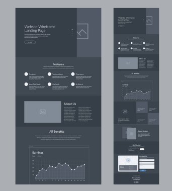 Web sitesi şablon tasarımı. Karanlık İniş Sayfası kablosu. Şirketiniz için bir sayfa yerleşim arayüzü.