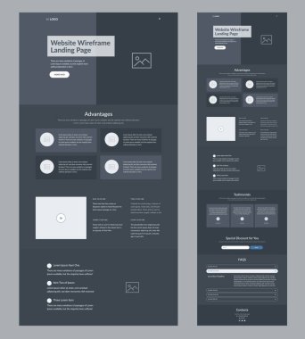 Web sitesi şablon tasarımı. Karanlık İniş Sayfası kablosu. Şirketiniz için bir sayfa yerleşim arayüzü.