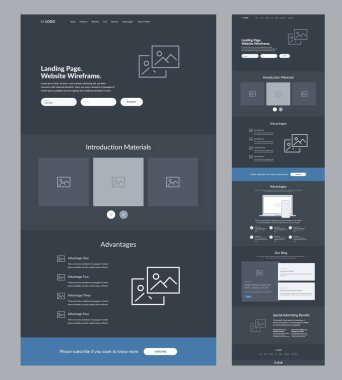 Web sitesi şablon tasarımı. Karanlık İniş Sayfası kablosu. Şirketiniz için bir sayfa yerleşim arayüzü.