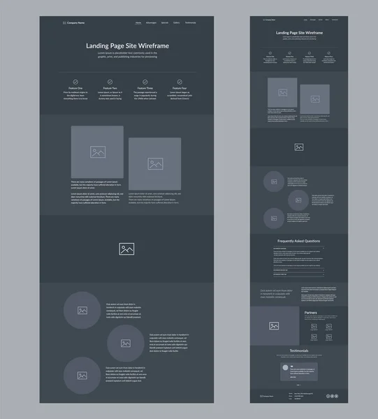 Дизайн Шаблона Сайта Темная Посадочная Страница Сайта Wireframe Интерфейс Макета — стоковый вектор