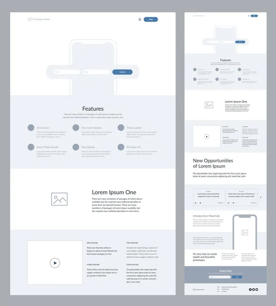 Website Design Layout Modern Landing Page Wireframe — Stock Vector