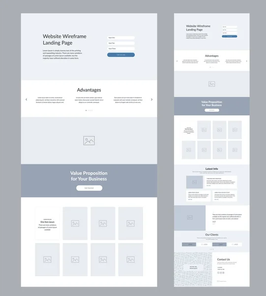 Sidan För Landning Mörk Möjlighet Till Webbplats Bra Trådram Layout — Stock vektor
