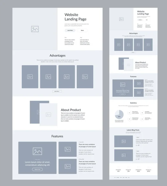 Website Template Landing Page Dark Site Design Good Wireframe Layout — Stock Vector