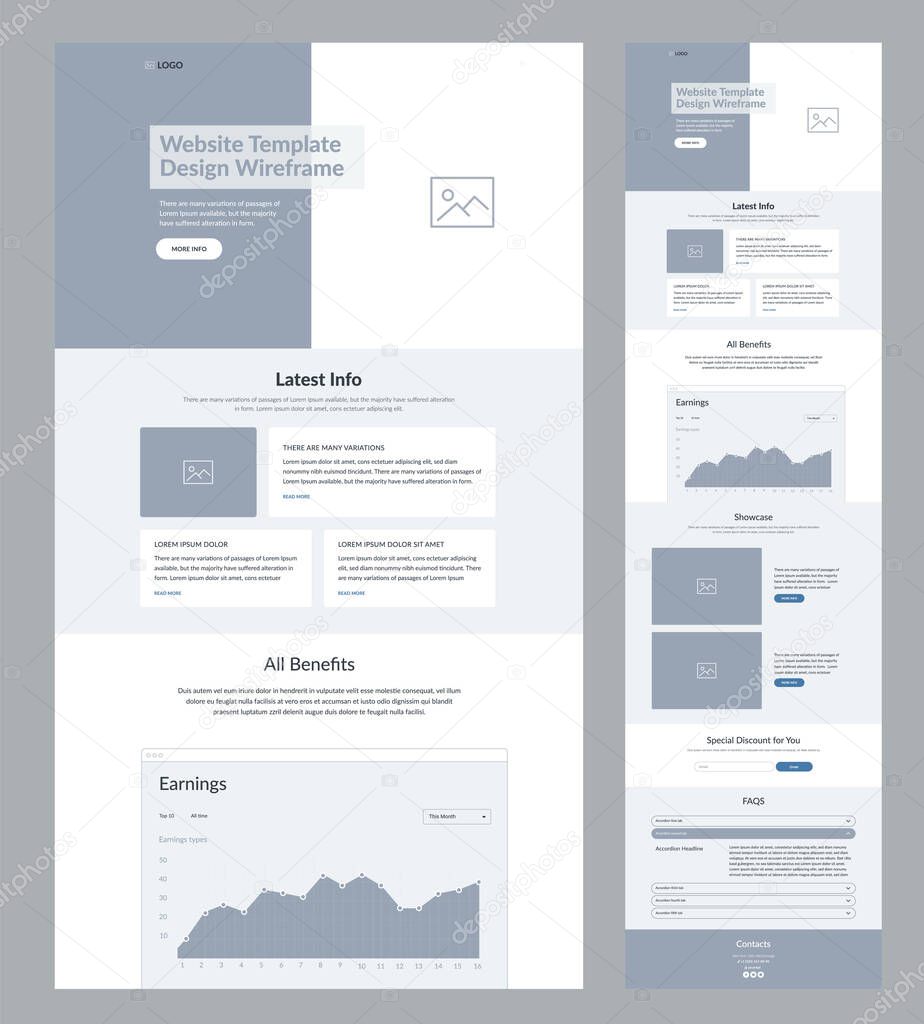 Website design layout. Modern landing page wireframe.