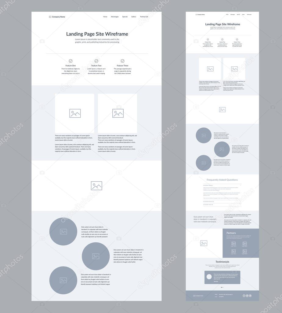 Website design layout. Modern landing page wireframe.