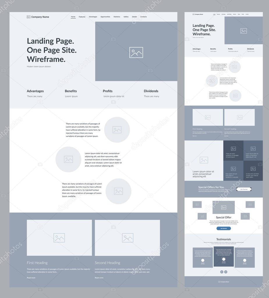 Landing page site. Dark option of website. Good wireframe layout interface design for your business.