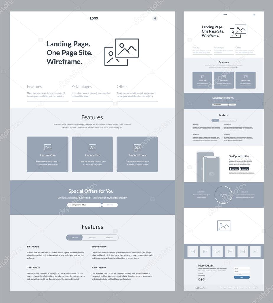 Landing page site. Dark option of website. Good wireframe layout interface design for your business.