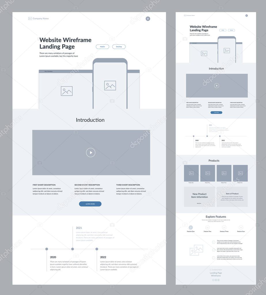 Landing page site. Dark option of website. Good wireframe layout interface design for your business.