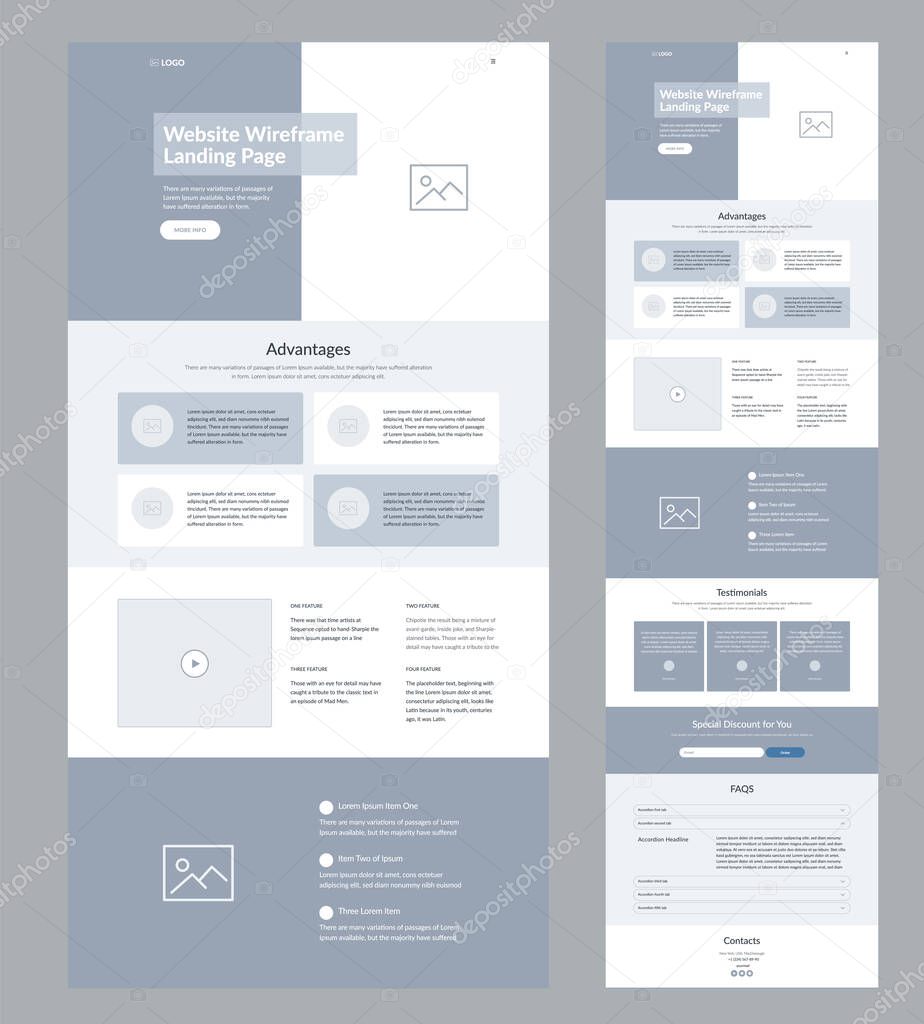 Landing page site. Dark option of website. Good wireframe layout interface design for your business.