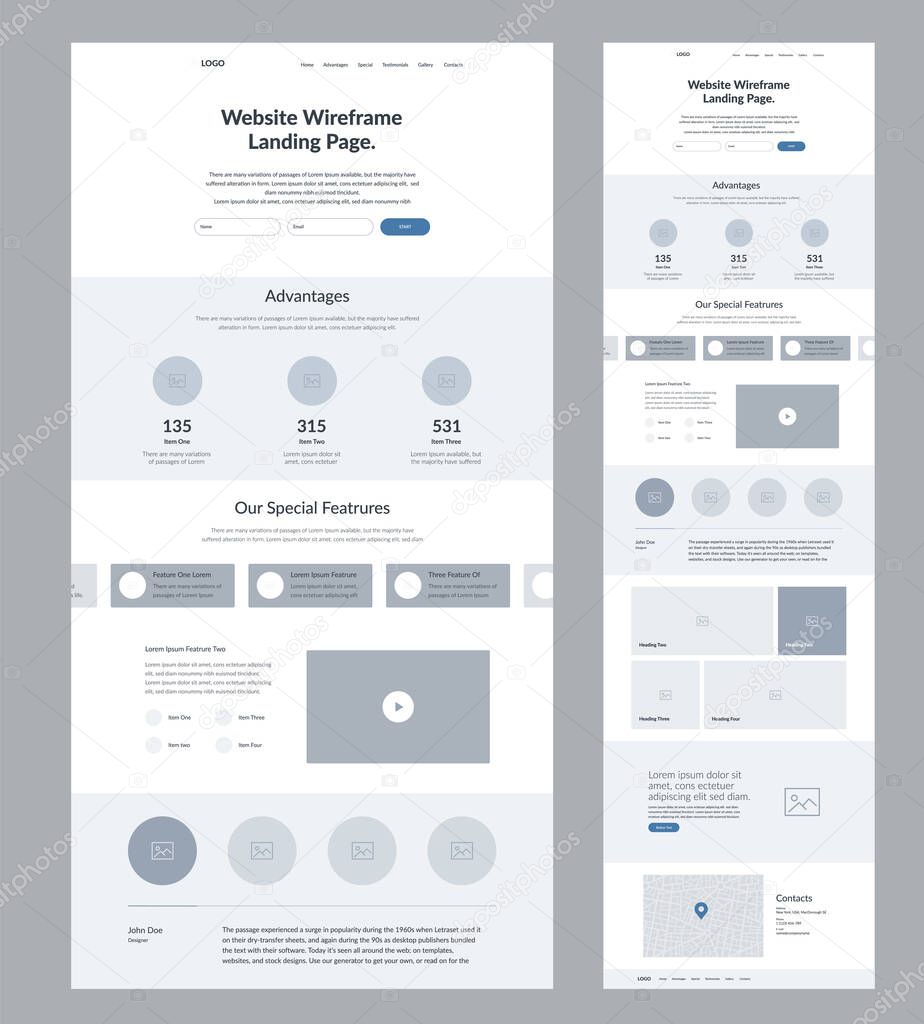 Website template landing page.Dark site design. Good wireframe ui ux layout interface.