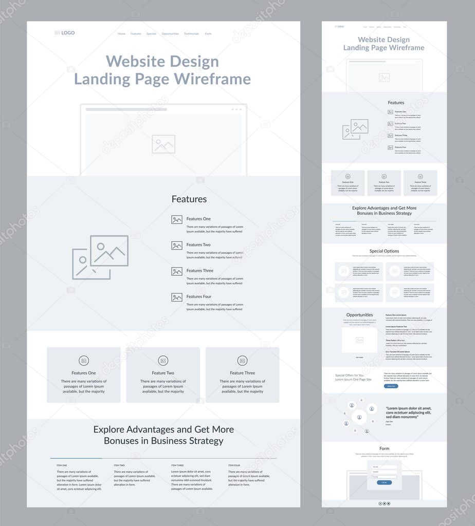 Website template landing page.Dark site design. Good wireframe ui ux layout interface.