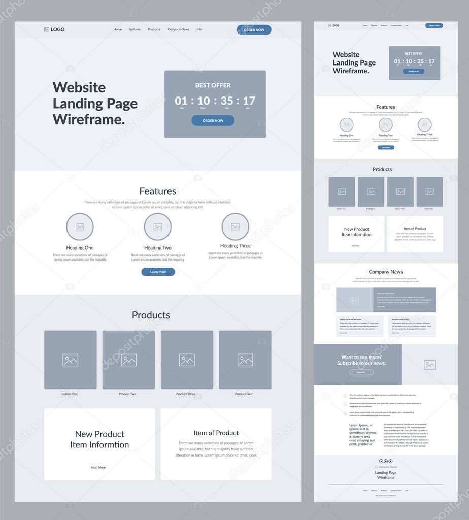 Website template landing page.Dark site design. Good wireframe ui ux layout interface.