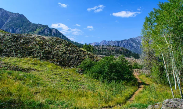 Mountains Rise Distance Hiker Path Perimeter Trail Ouray Colorado — Stock Photo, Image