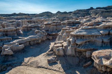 Görünüşte sonsuz sayıda sütun ve sütun Bisti Çorak Toprakları 'nın bazı bölgelerindeki kaya oluşumlarının üst katmanlarını destekliyor gibi görünüyor.