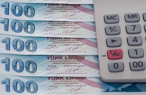 Februari 2020 Kalkoen Turkse Lira Valuta Met Rekenmachine Concept Foto — Stockfoto