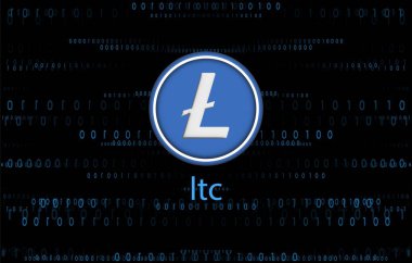 Dijital arkaplanda Litecoin-ltc şifreli para birimi logoları. 3d illüstrasyon.