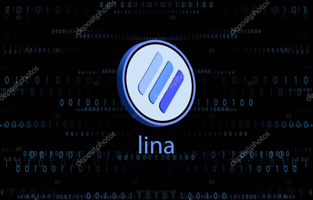 Linear finance-lina cryptocurrency logos images on digital background. 3d illustrations.