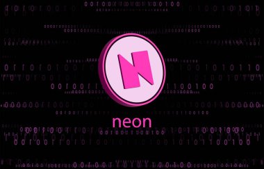 Dijital arkaplanda neon ev- neon-neon sanal para birimi görüntüleri. 3d illüstrasyon.