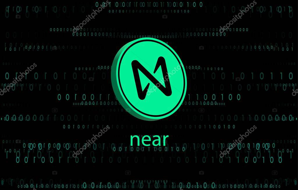 NEAR PROTOCOL coin and logo on digital background. NEAR 3d illustration image.