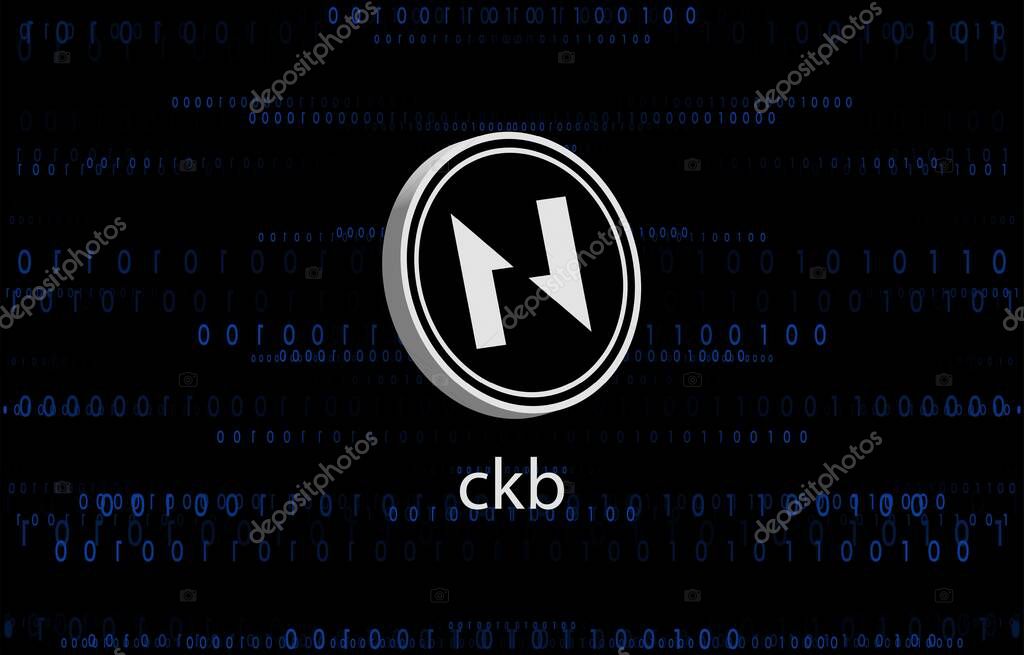 Nervos network-ckb cryptocurrency logos on digital background. 3d illustrations.