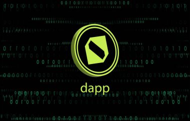 Dijital arkaplanda kalem protokol-dapp şifreli para birimi logoları. 3d illüstrasyon.