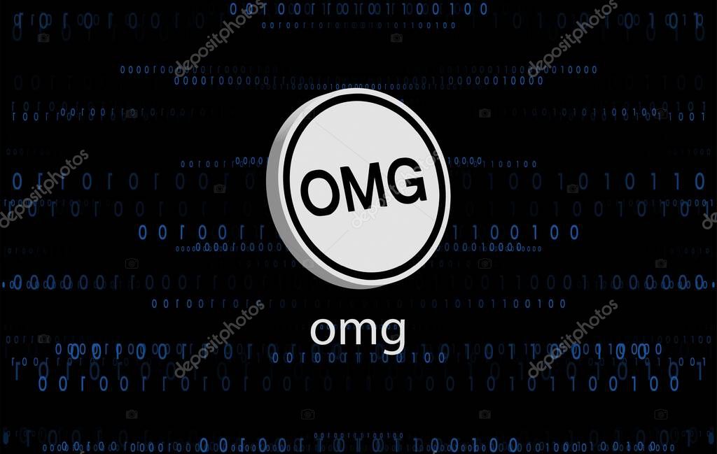 Omg network-omg cryptocurrency images on digital background. 3d illustration.