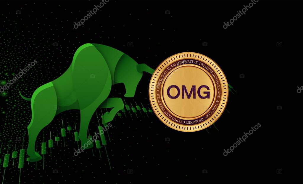 Omg network-omg cryptocurrency images on digital background. 3d illustration.