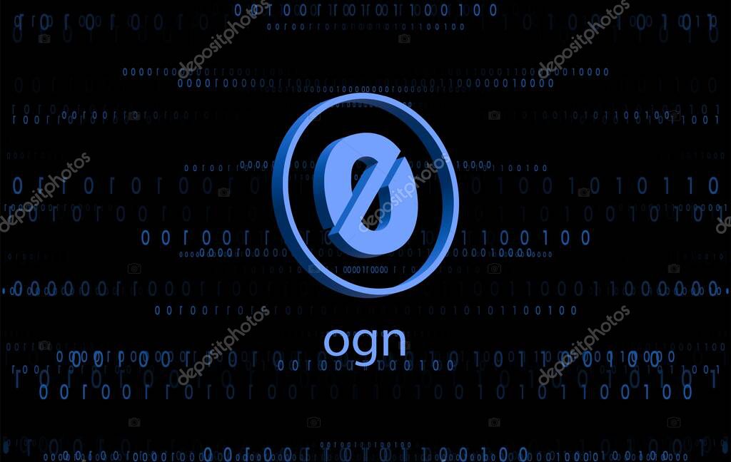 An image of the ogn coin virtual currency on a digital background. 3d illustrations.