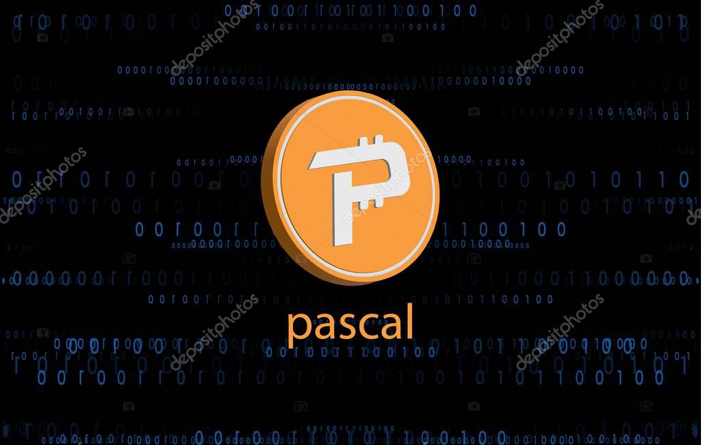 Images of cryptocurrency logos on digital background. pascal-pasc coin. 3d illustrations.