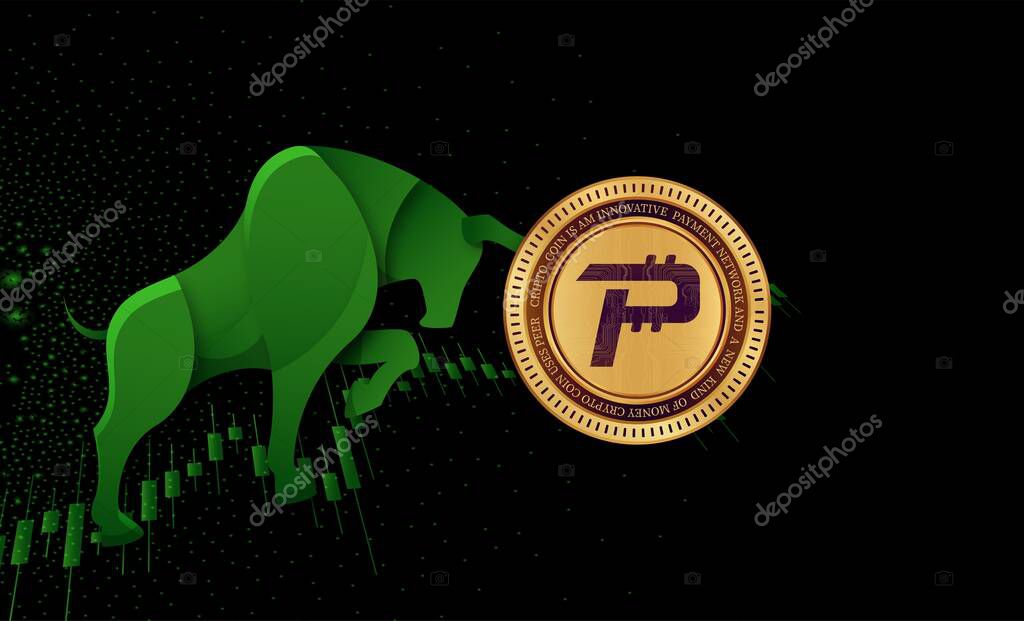 Images of cryptocurrency logos on digital background. pascal-pasc coin. 3d illustrations.