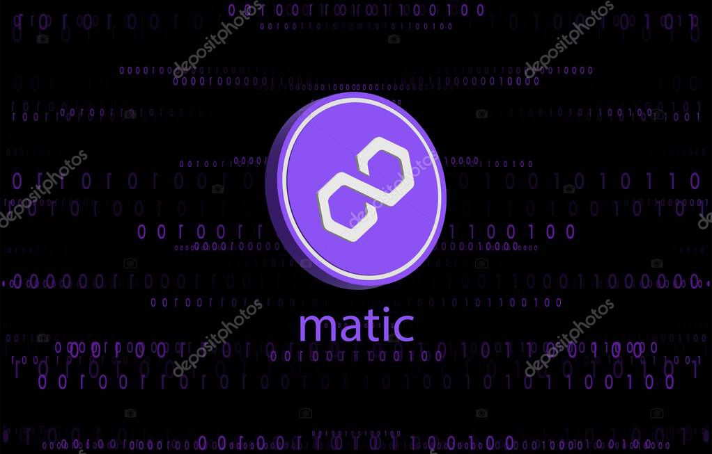 Polygon-matic cryptocurrency images on digital background. 3d illustration.