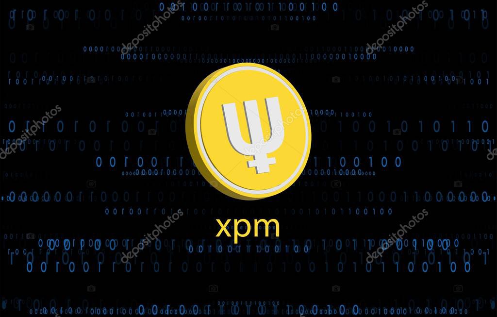 Primecoin-xpm crypto currency images on digital background. 3d illustrations.