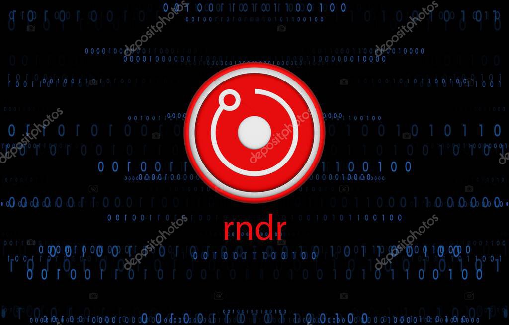 Render token-rndr cryptocurrency images on digital background. 3d illustrations.