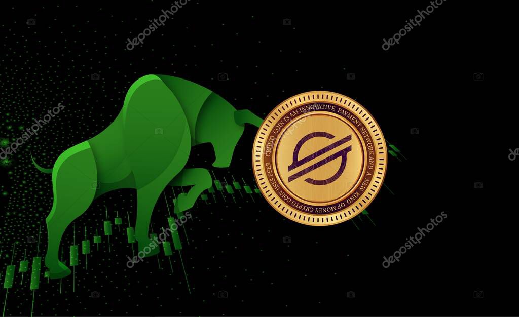 Stellar-xlm cryptocurrency images on digital background. 3d illustration.