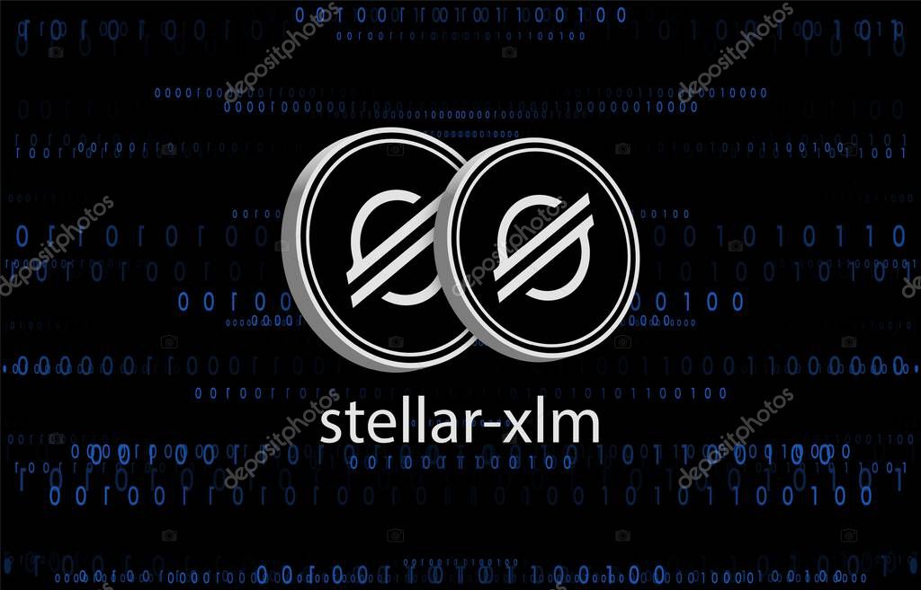 Stellar-xlm cryptocurrency images on digital background. 3d illustration.