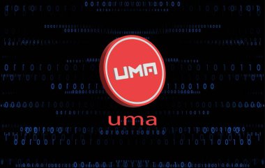 Dijital arkaplanda Uuma kripto para birimi görüntüleri. 3d illüstrasyon.