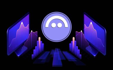 Dijital arkaplanda AVE sanal para birimi resimleri. 3d illüstrasyon