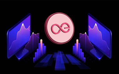 Dijital arkaplanda sonsuzluk ve kripto para birimi resimleri. 3d illüstrasyon.