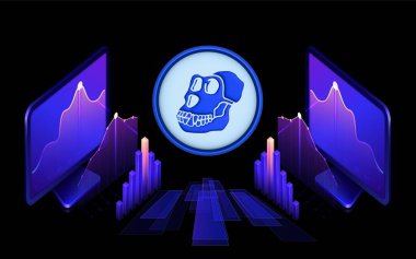 Dijital arka planda apecoin sanal para birimi görüntüsü. 3d illüstrasyon.