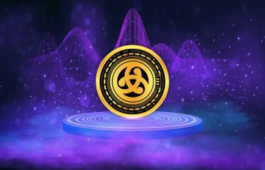 Dijital arka planda astar astar sikke logosu. 3d illüstrasyon.