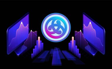 Dijital arka planda astar astar sikke logosu. 3d illüstrasyon.