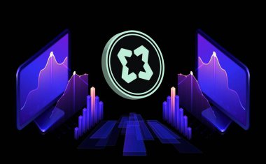 Dijital arkaplanda bebek kripto para birimi görüntüleri. 3d illüstrasyon.