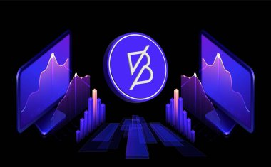 dijital arkaplanda bantlı sanal para birimi görüntüsü. 3d illüstrasyon.