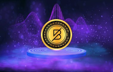 dijital arkaplanda bantlı sanal para birimi görüntüsü. 3d illüstrasyon.