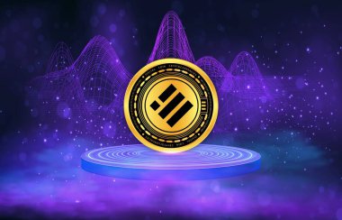 Binance usd-busd dijital arkaplanda sanal para birimi resmi. 3d illüstrasyon.