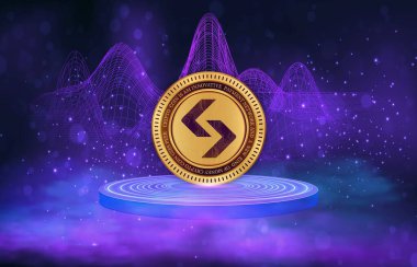 bitget token-bgb dijital arkaplanda şifreli para birimi logoları. 3d illüstrasyon.