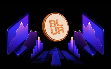 Dijital arkaplanda bulanık şifreli resimler. 3d illüstrasyon.